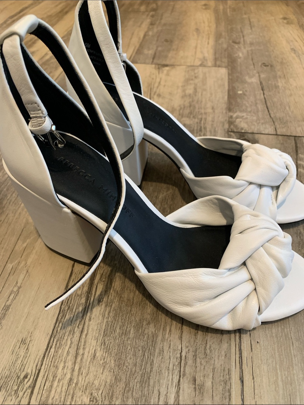 Rebecca Minkoff White Knotted Slingback Block Heels